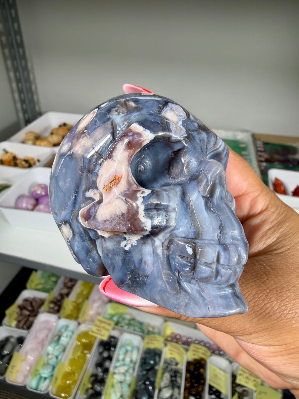 Gorgeous Blue Flower Agate Skull | Opt 31