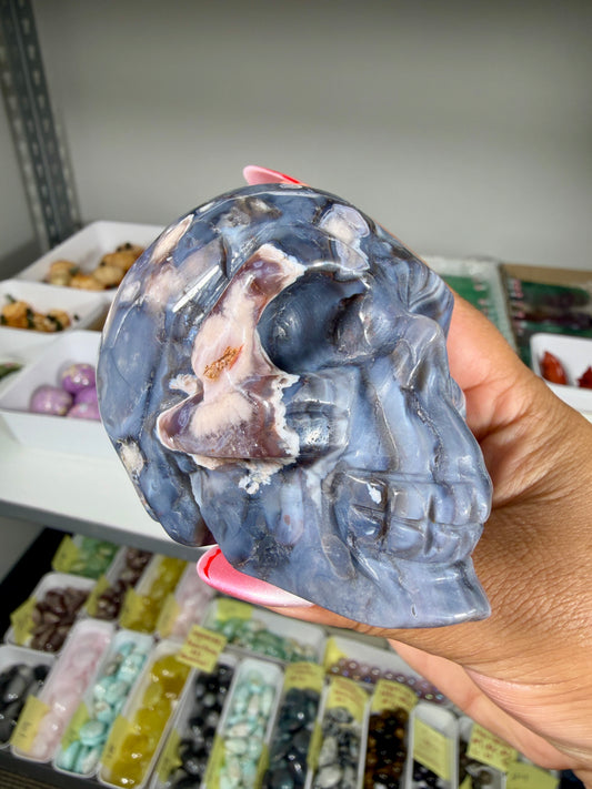 Gorgeous Blue Flower Agate Skull | Opt 31