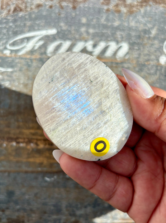 Gorgeous White Moonstone Palm Stone with Blue Flash | Opt O