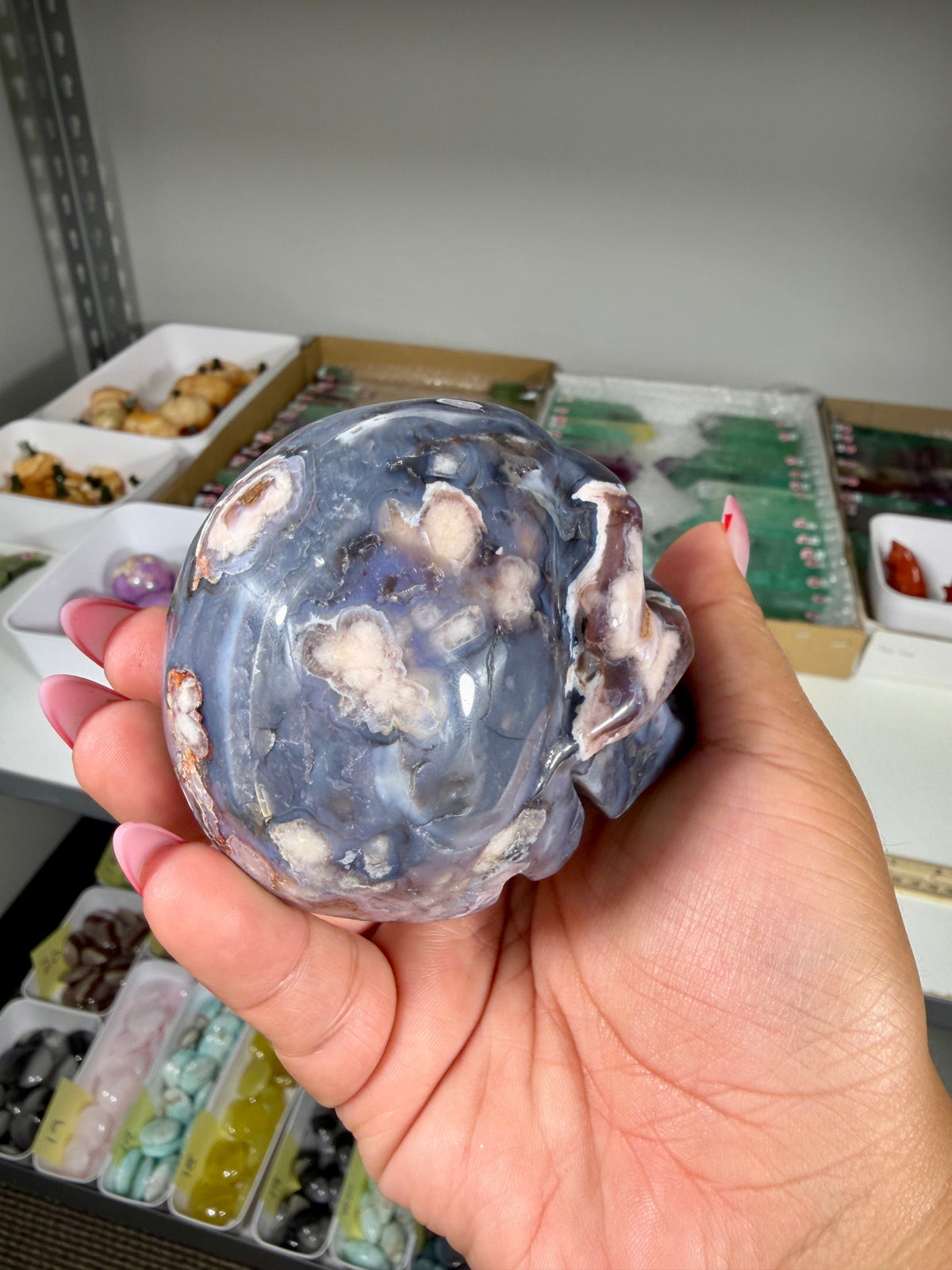 Gorgeous Blue Flower Agate Skull | Opt 31