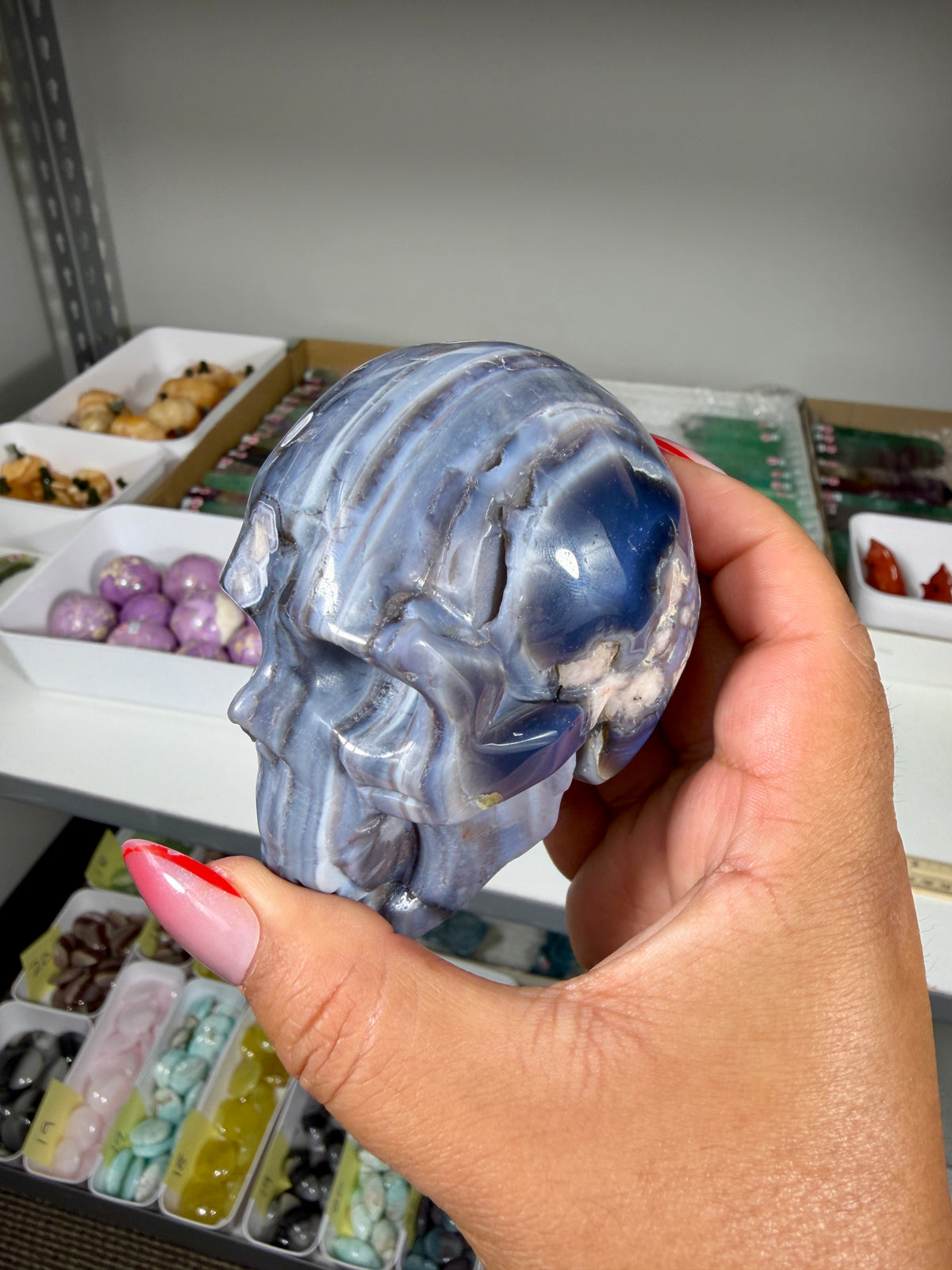 Gorgeous Blue Flower Agate Skull | Opt 31