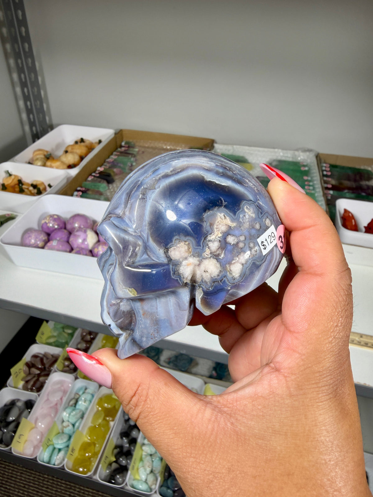 Gorgeous Blue Flower Agate Skull | Opt 31