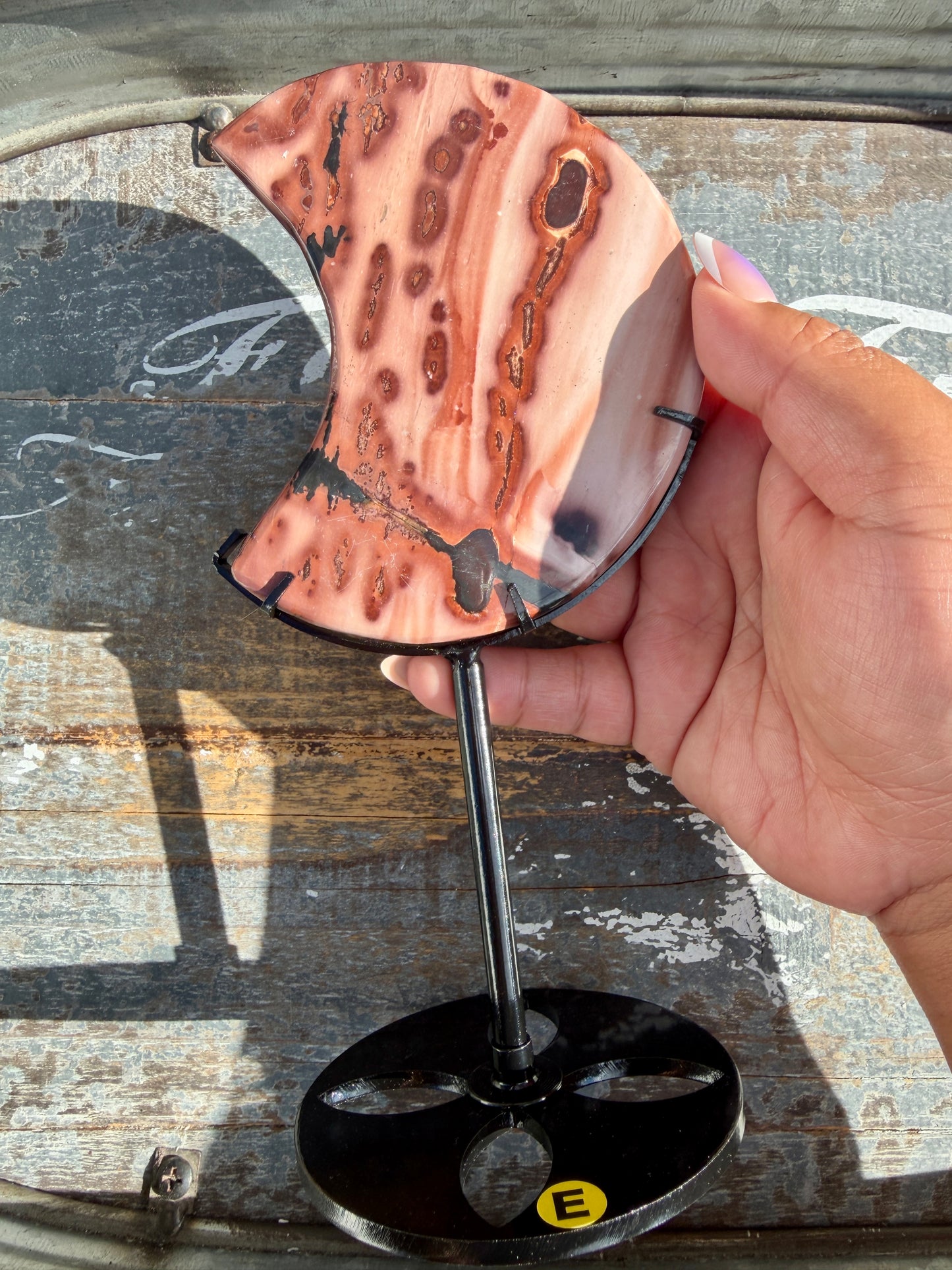 Gorgeous Picture Jasper Moon on Black Stand | Opt E