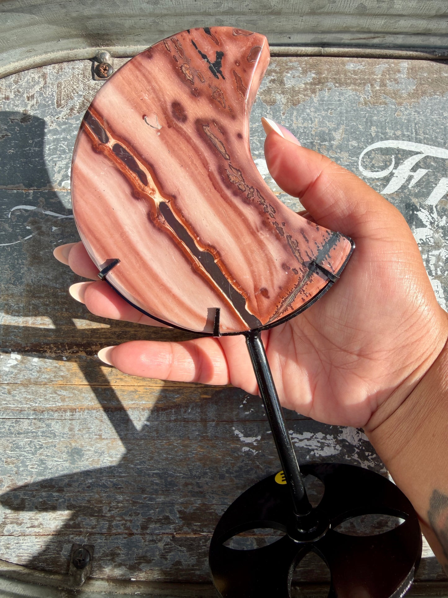 Gorgeous Picture Jasper Moon on Black Stand | Opt E