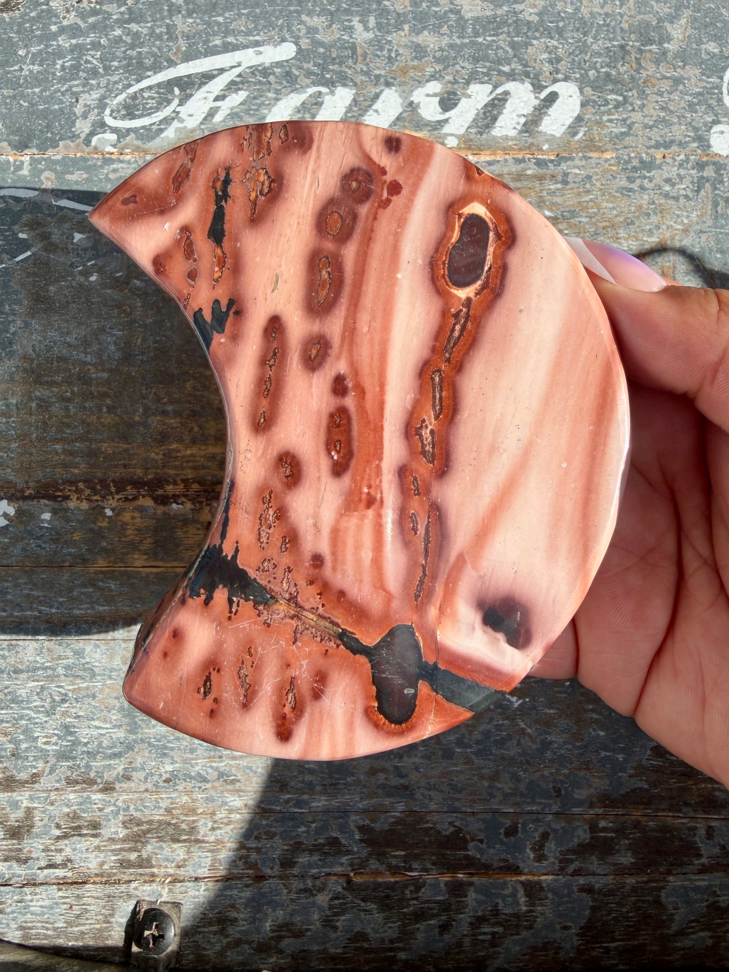 Gorgeous Picture Jasper Moon on Black Stand | Opt E