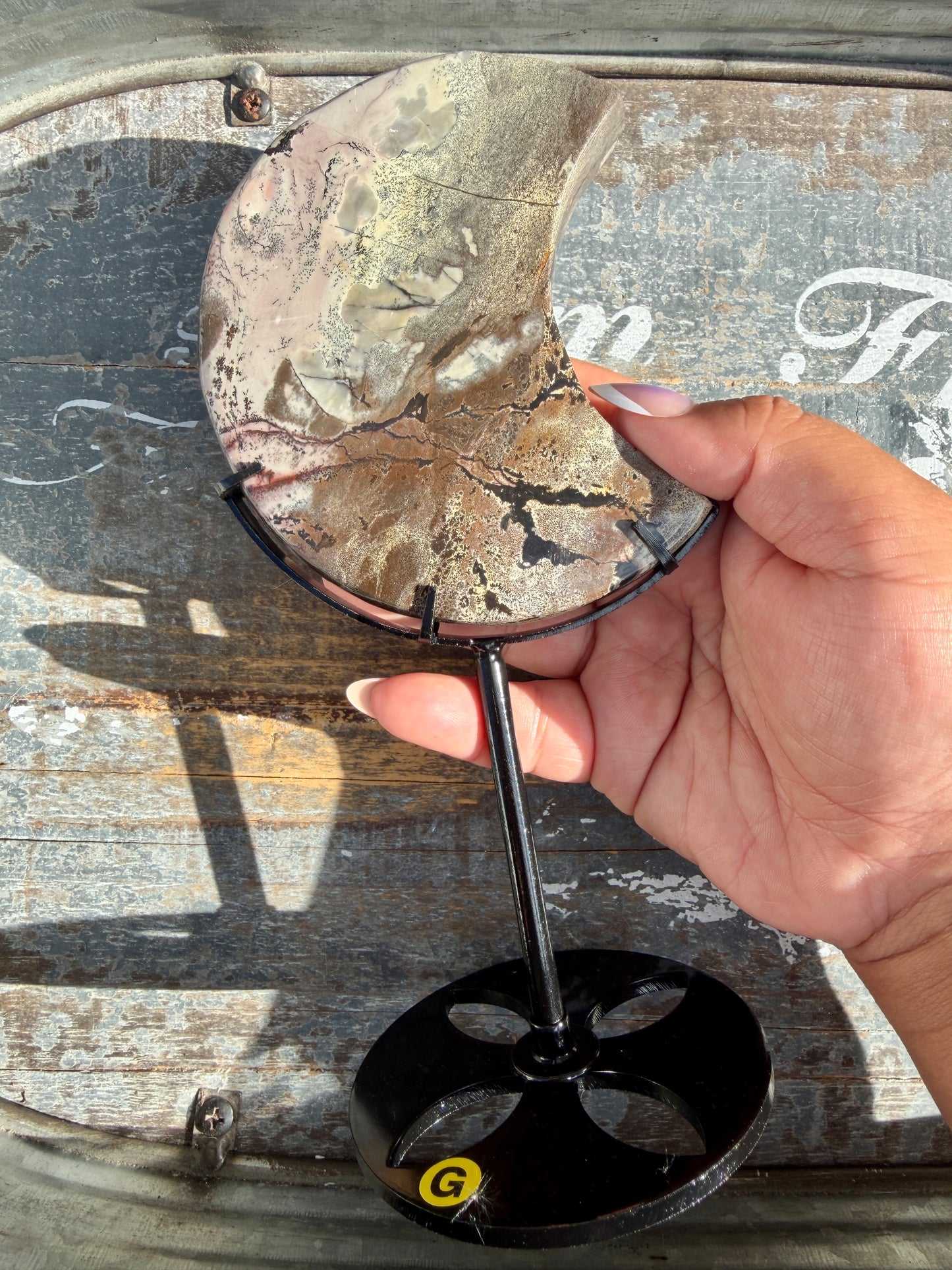 Gorgeous Picture Jasper Moon on Black Stand | Opt G