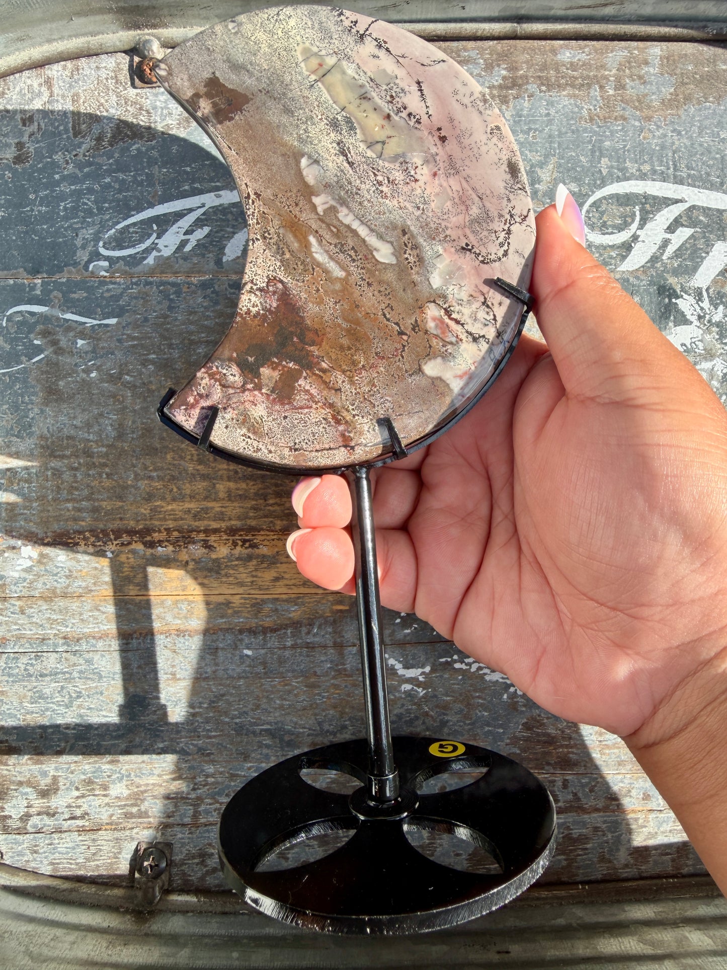 Gorgeous Picture Jasper Moon on Black Stand | Opt G