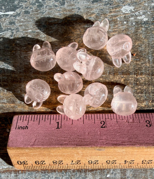 One (1) Ice Rose Quartz Labubu Head Pendant