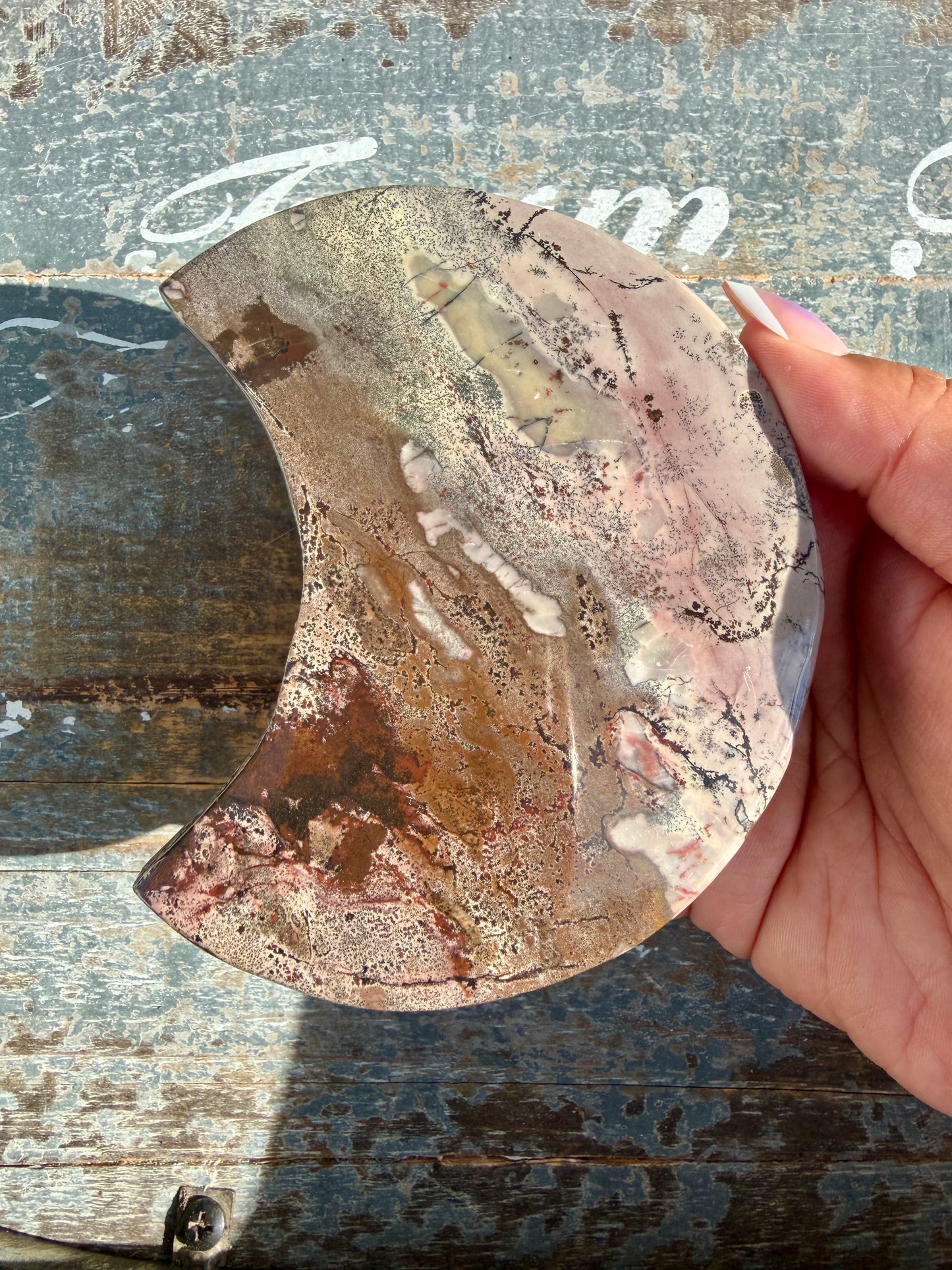 Gorgeous Picture Jasper Moon on Black Stand | Opt G