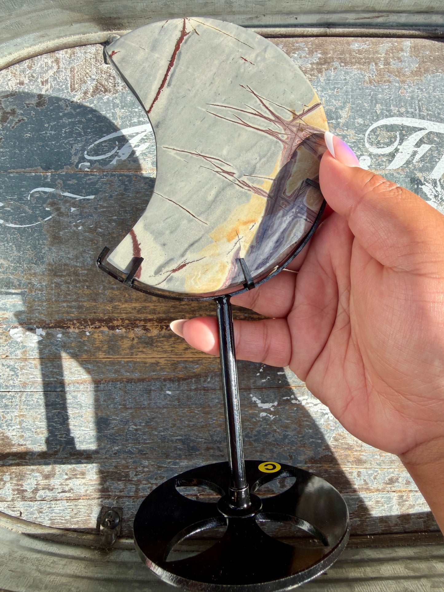 Gorgeous Picture Jasper Moon on Black Stand | Opt C