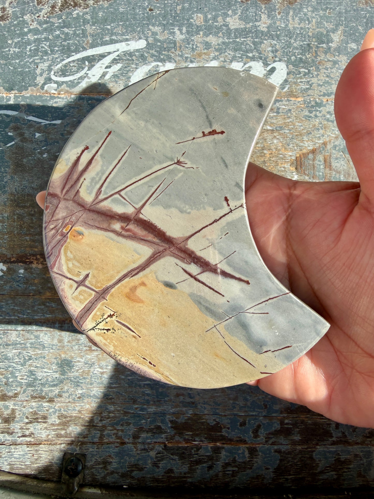 Gorgeous Picture Jasper Moon on Black Stand | Opt C