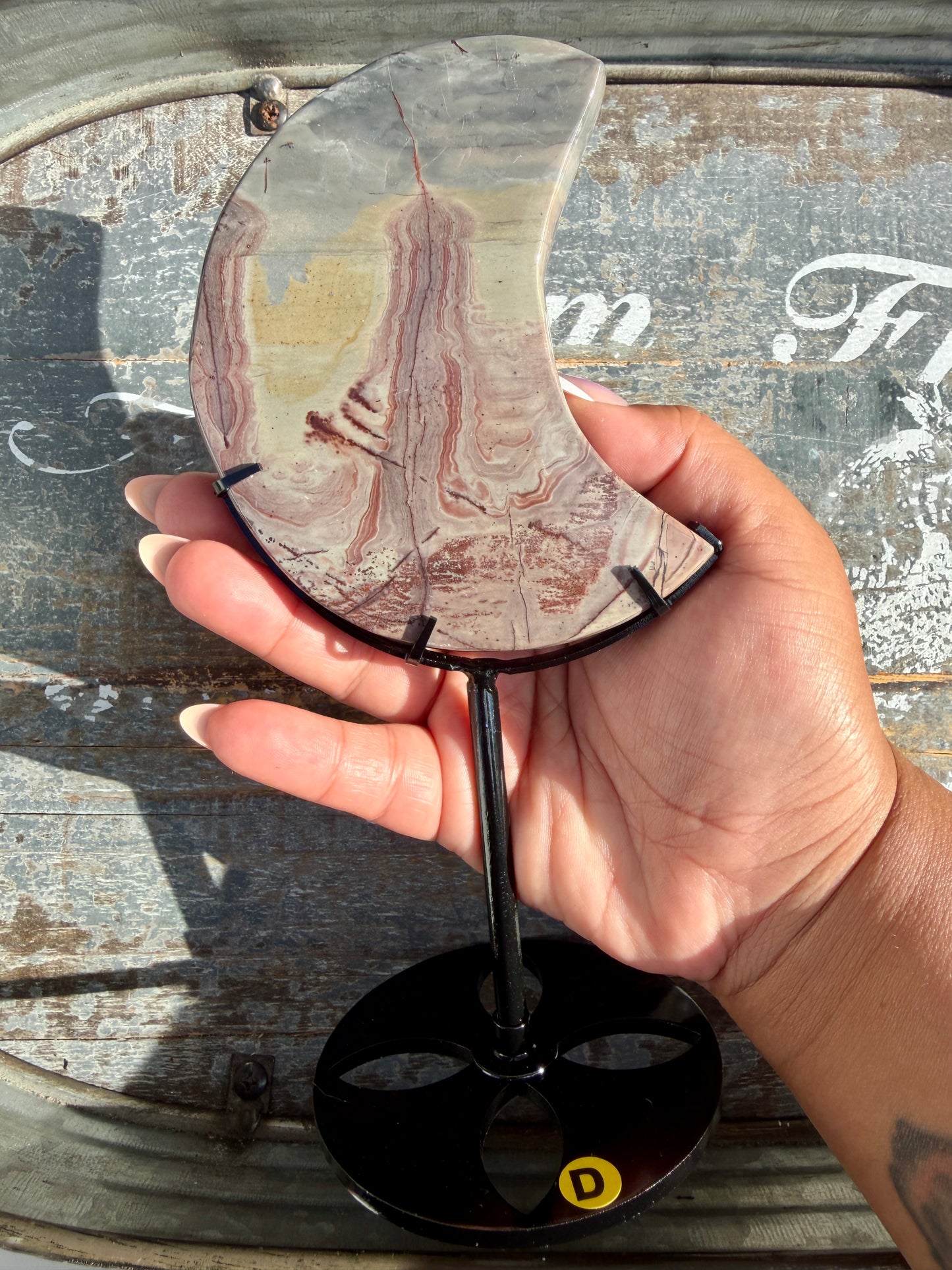 Gorgeous Picture Jasper Moon on Black Stand | Opt D
