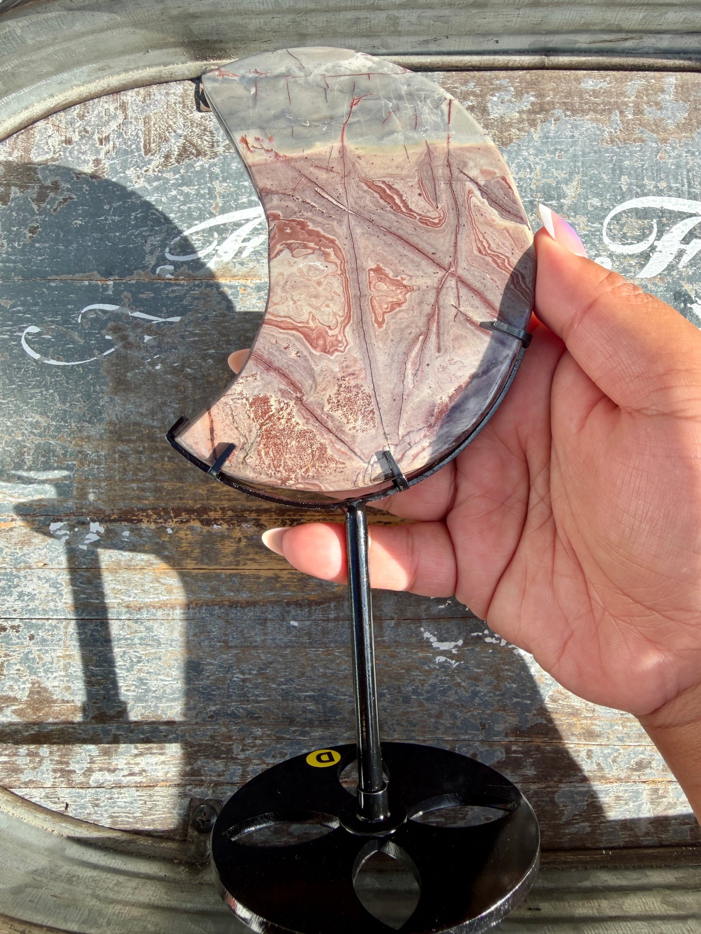 Gorgeous Picture Jasper Moon on Black Stand | Opt D