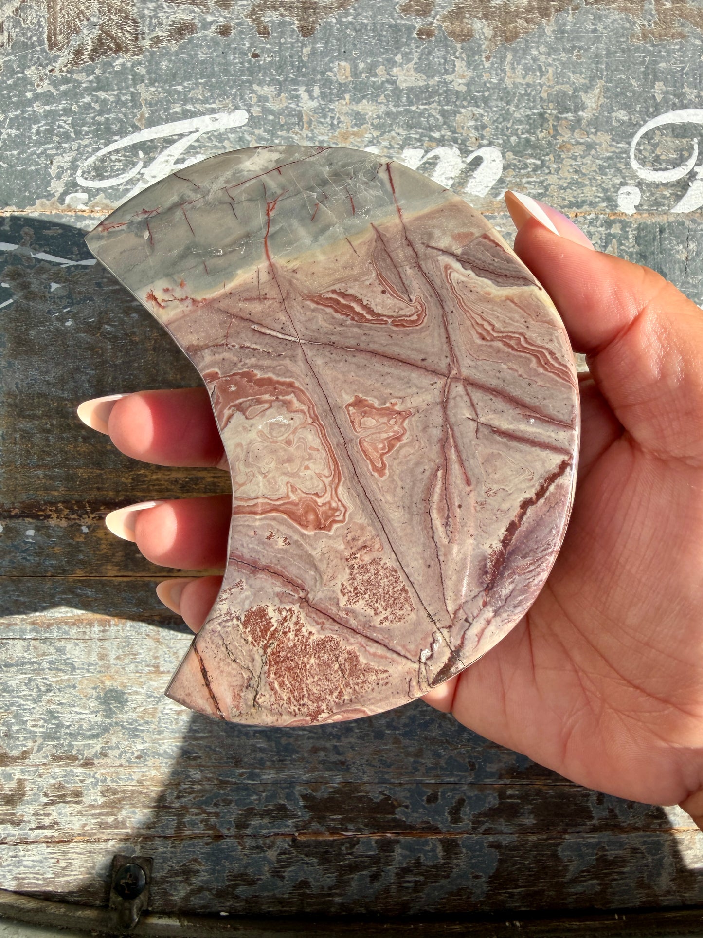 Gorgeous Picture Jasper Moon on Black Stand | Opt D