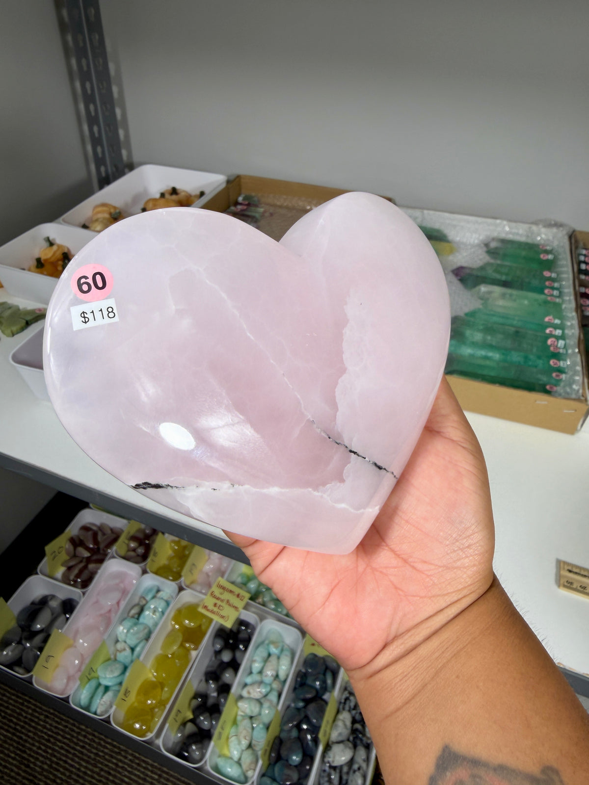 Gorgeous Large Mango Calcite Heart | UV reactive | Pakistan | Opt 60