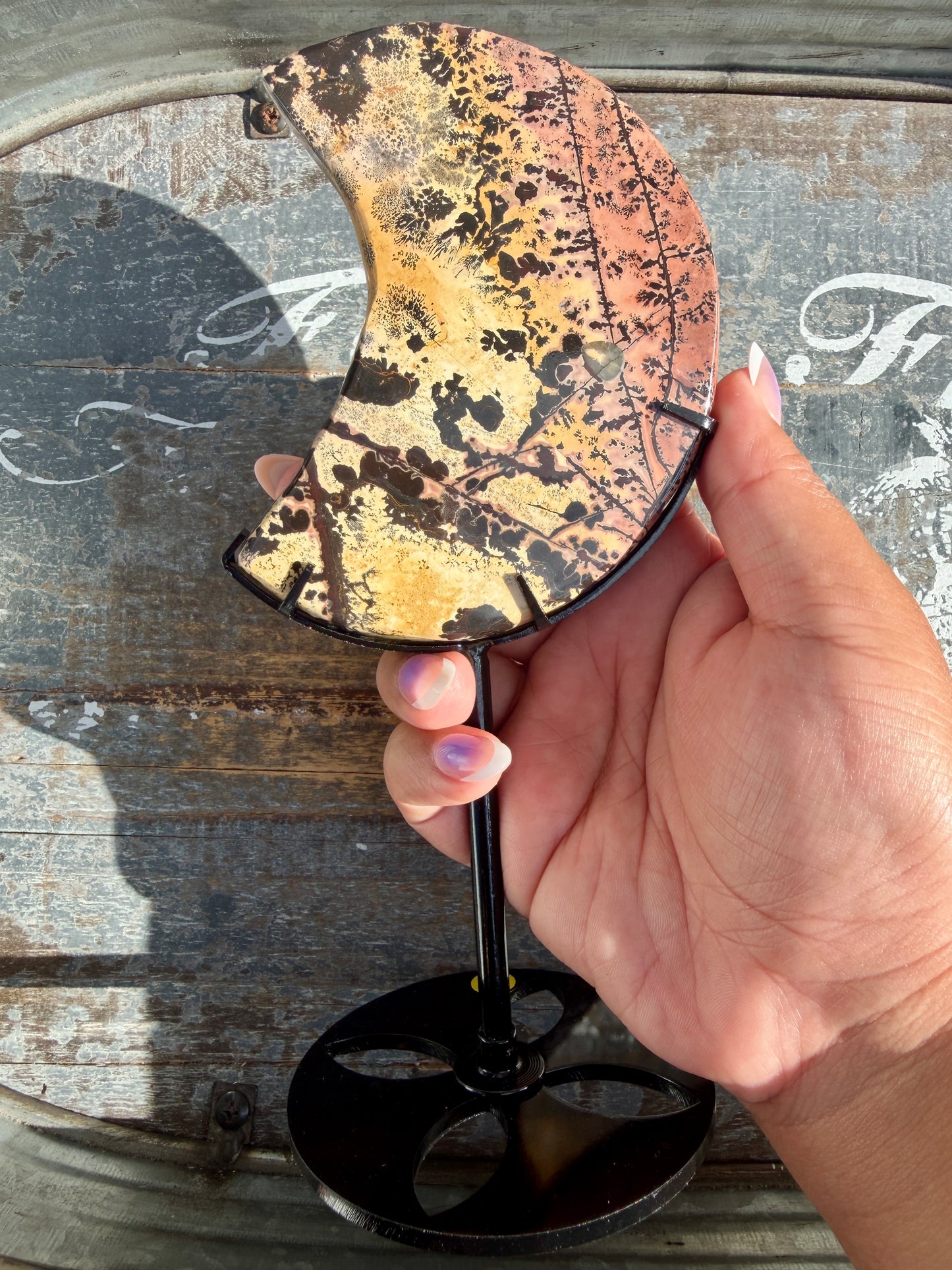 Gorgeous Picture Jasper Moon on Black Stand | Opt F