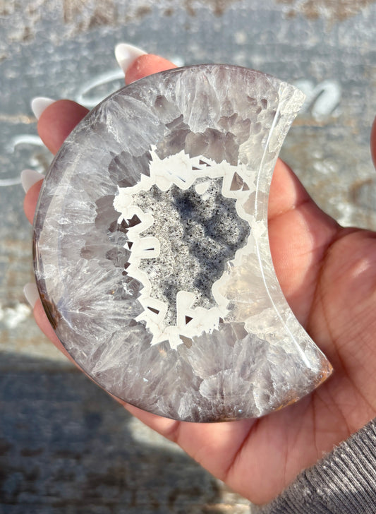 Gorgeous High Grade Agate Moon With Druzy from Brazil | Opt B