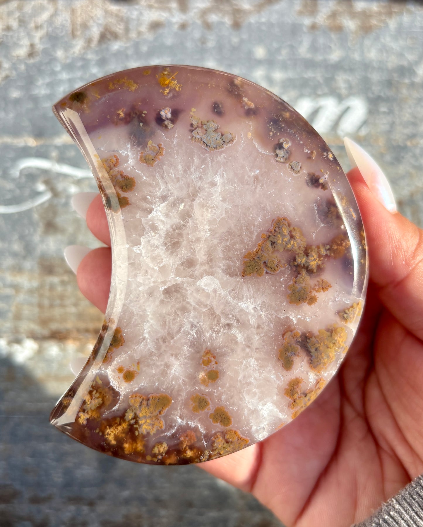 Gorgeous High Grade Agate Moon With Druzy from Brazil | Opt B