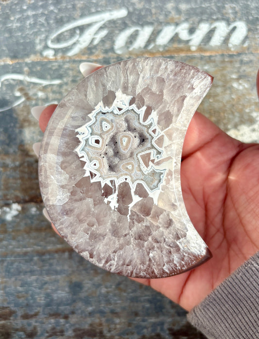 Gorgeous High Grade Agate Moon With Druzy from Brazil | Opt D