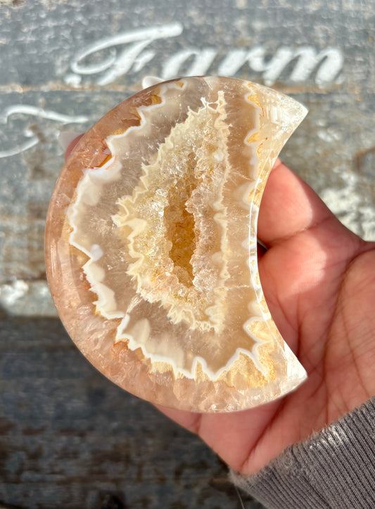 Gorgeous High Grade Agate Moon With Druzy from Brazil | Opt C