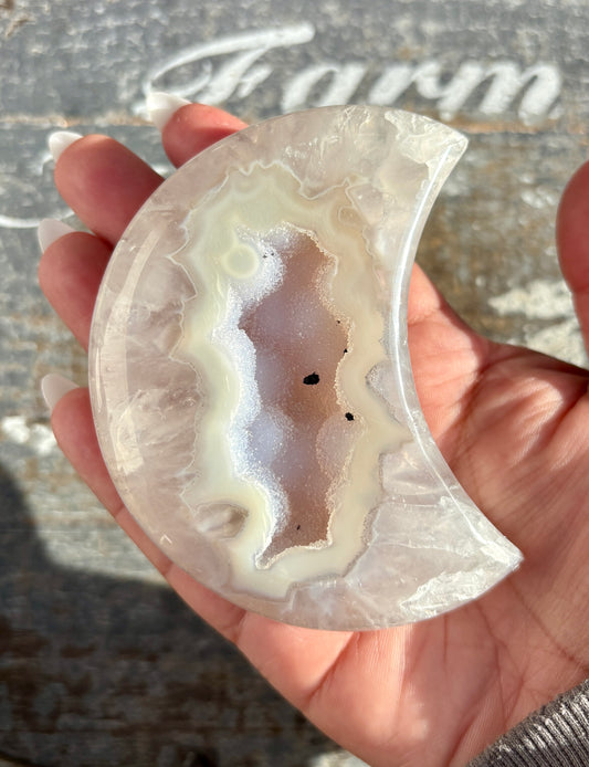 Gorgeous High Grade Agate Moon With Druzy from Brazil | Opt F