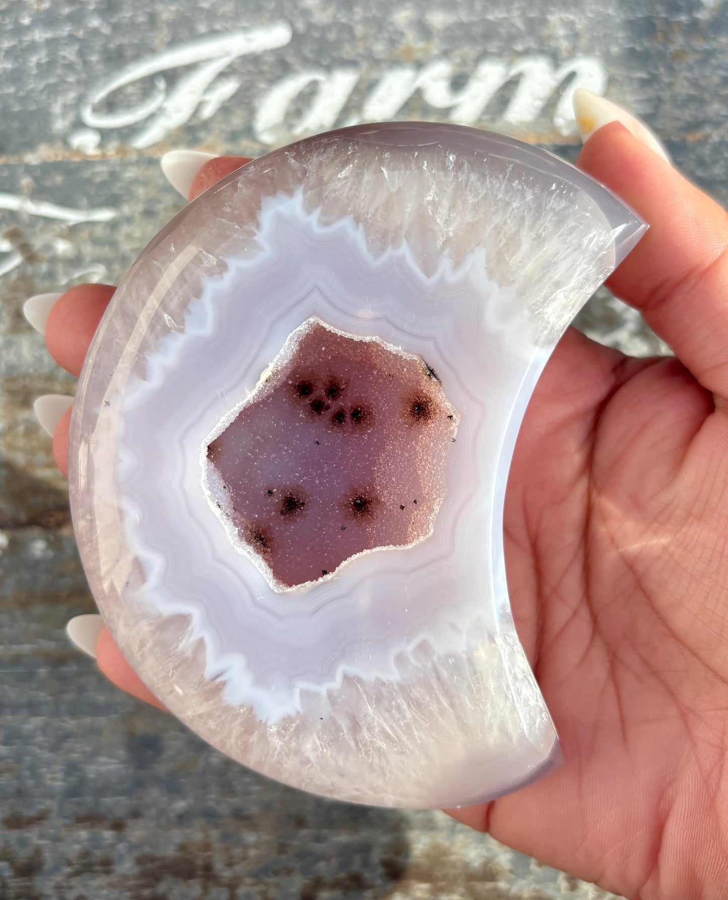 Gorgeous High Grade Agate Moon With Druzy from Brazil | Opt E