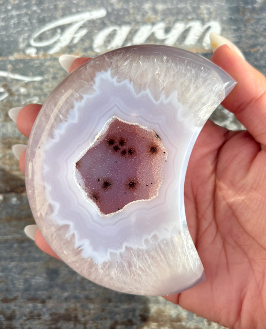 Gorgeous High Grade Agate Moon With Druzy from Brazil | Opt E