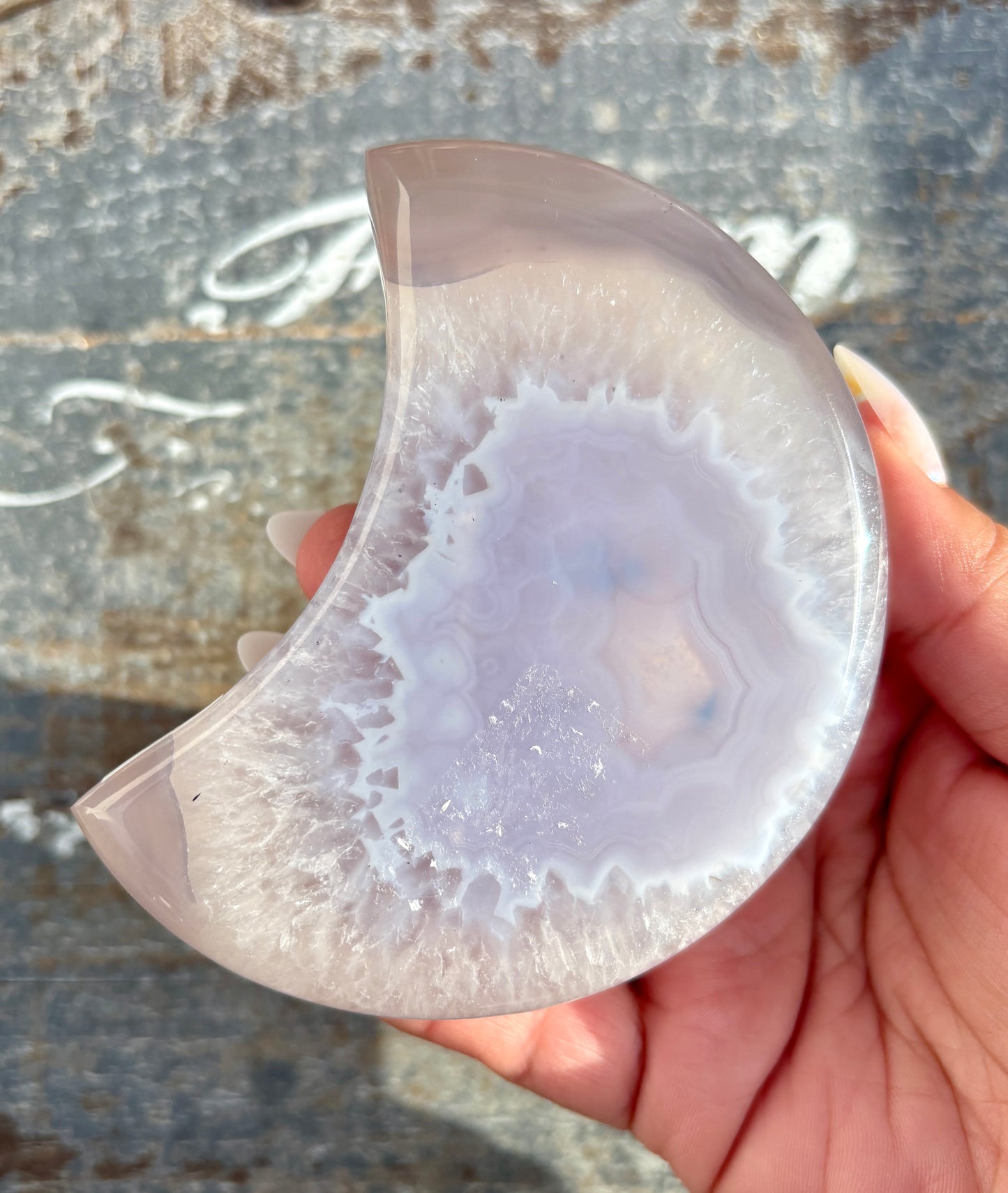 Gorgeous High Grade Agate Moon With Druzy from Brazil | Opt E