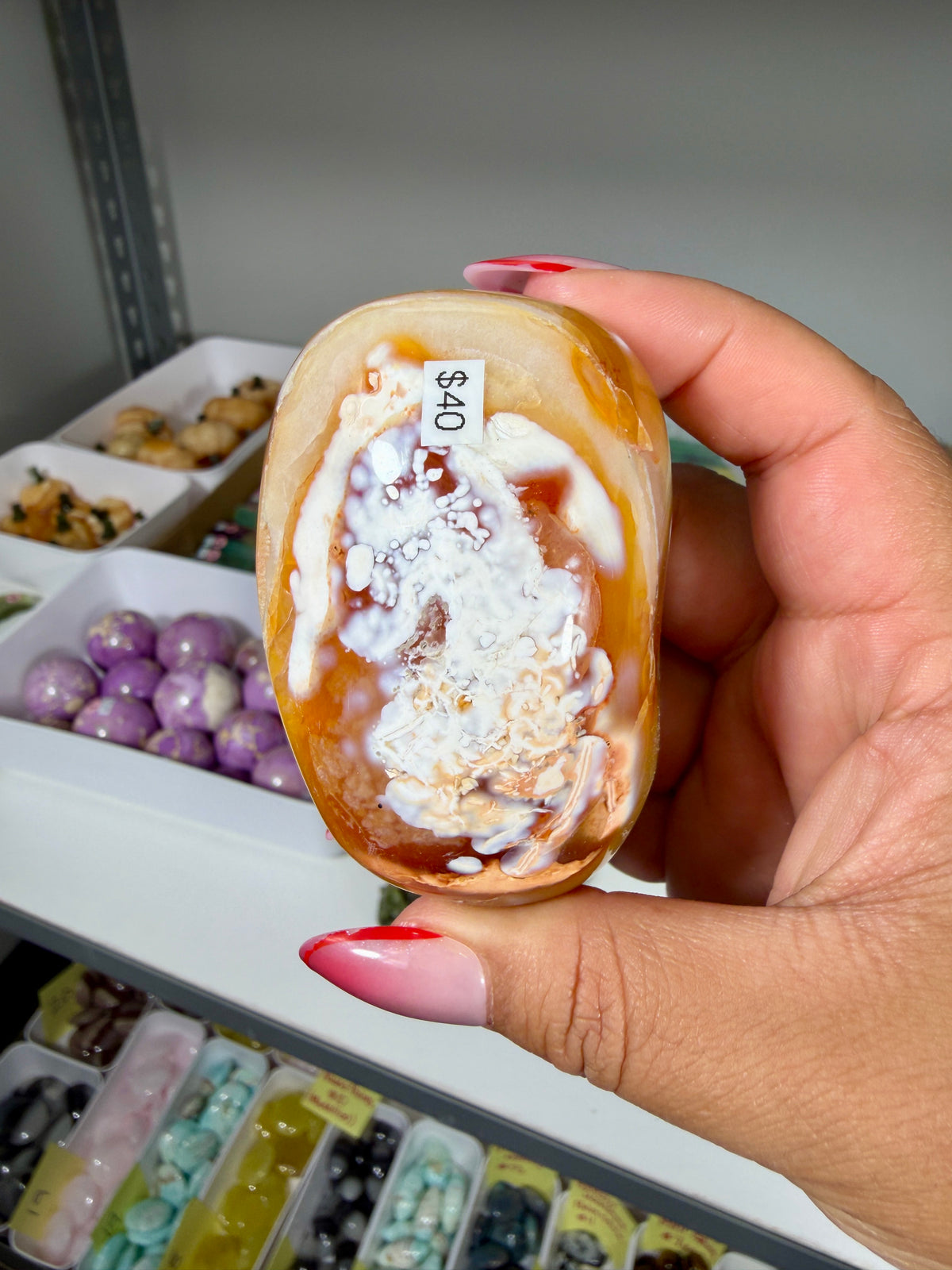 Gorgeous Carnelian/Orca Agate Palm Stone