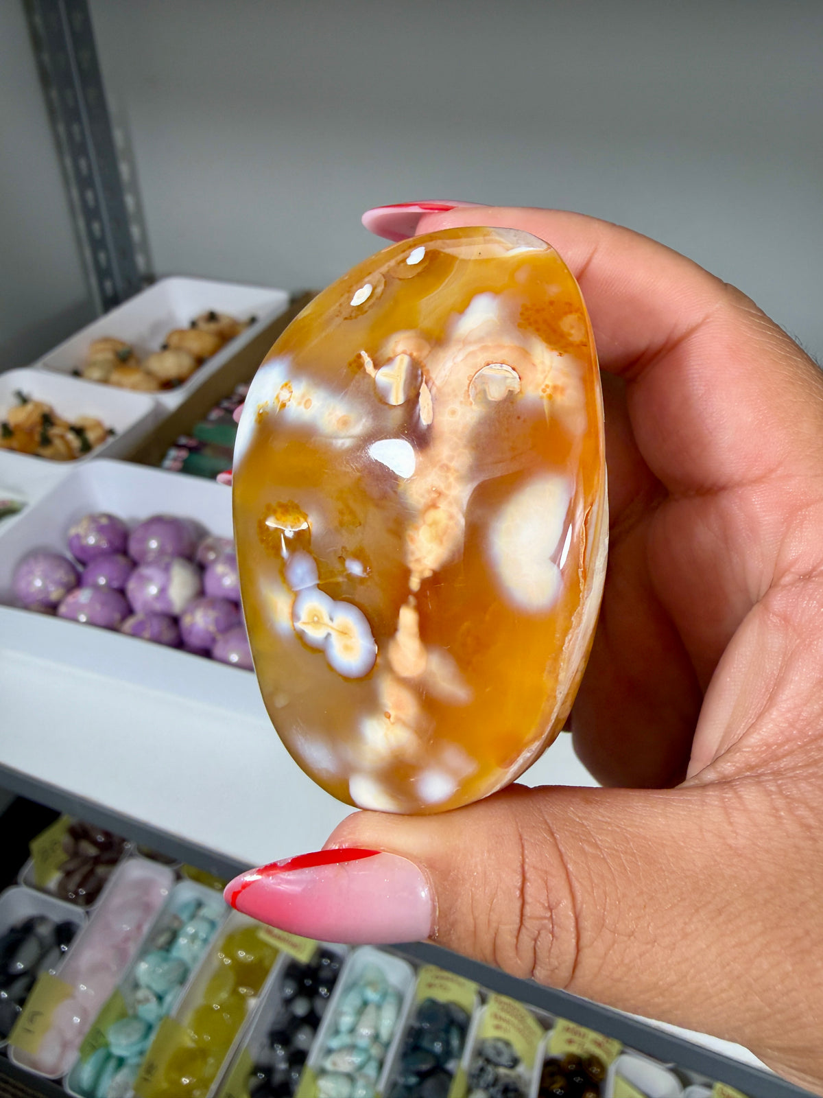 Gorgeous Carnelian/Orca Agate Palm Stone