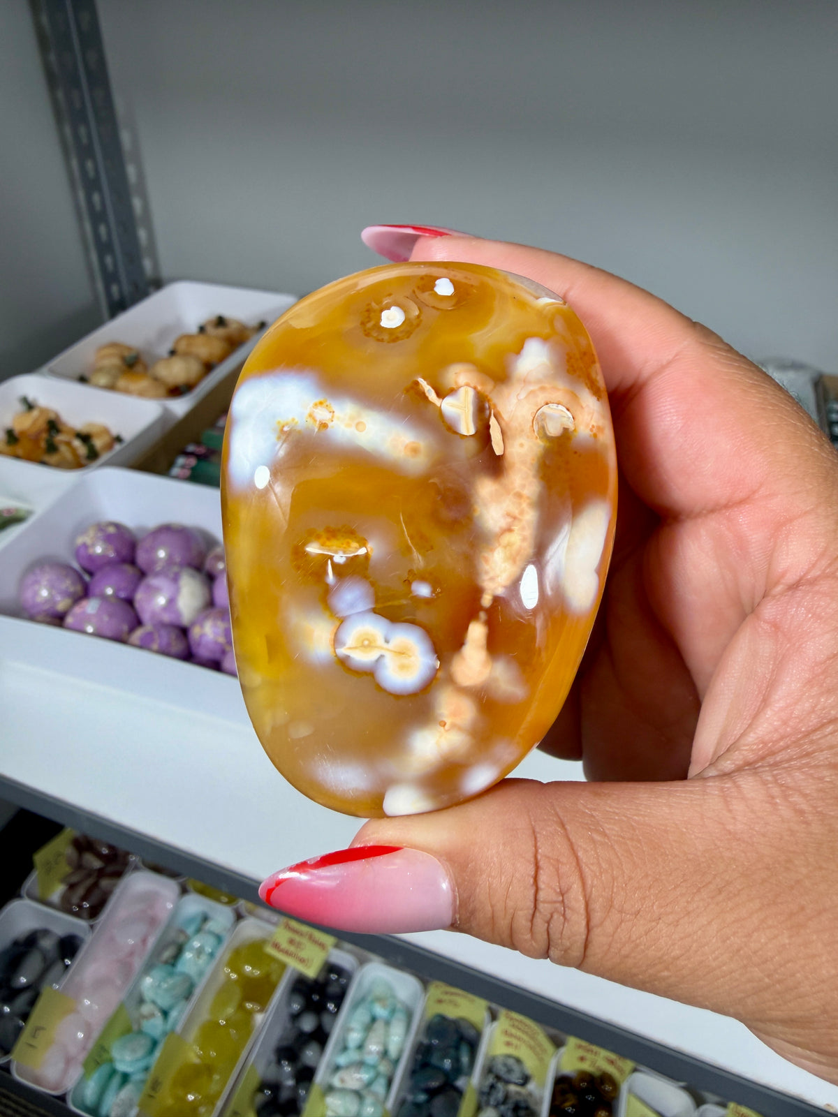 Gorgeous Carnelian/Orca Agate Palm Stone