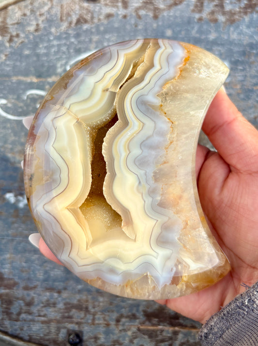 Gorgeous High Grade Agate Moon With Druzy from Brazil | Opt G