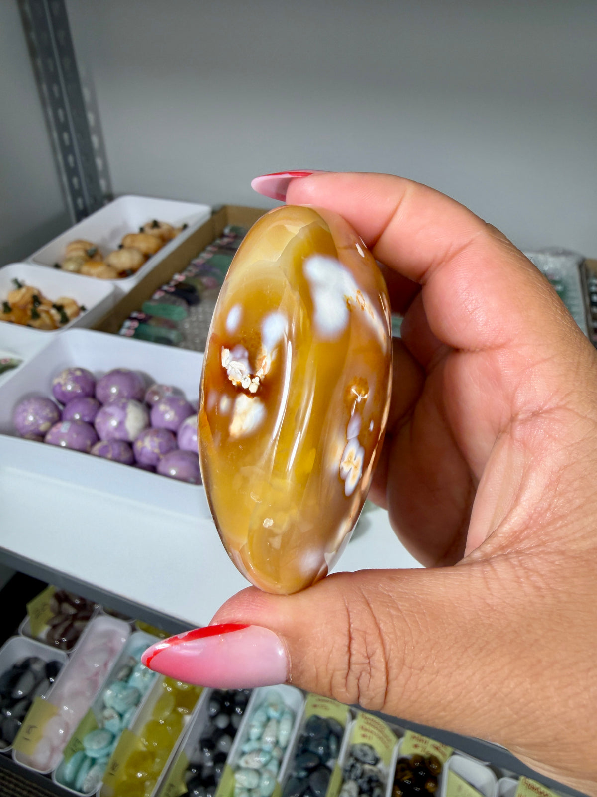 Gorgeous Carnelian/Orca Agate Palm Stone