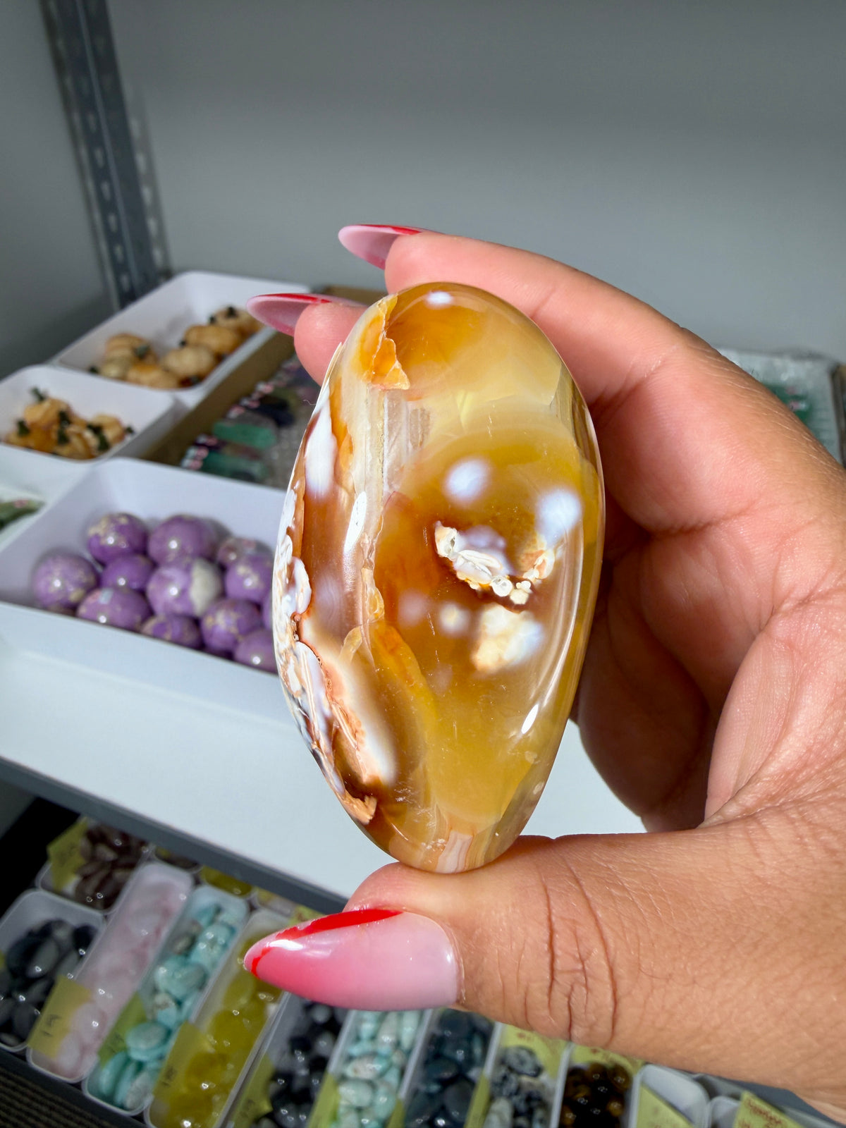 Gorgeous Carnelian/Orca Agate Palm Stone