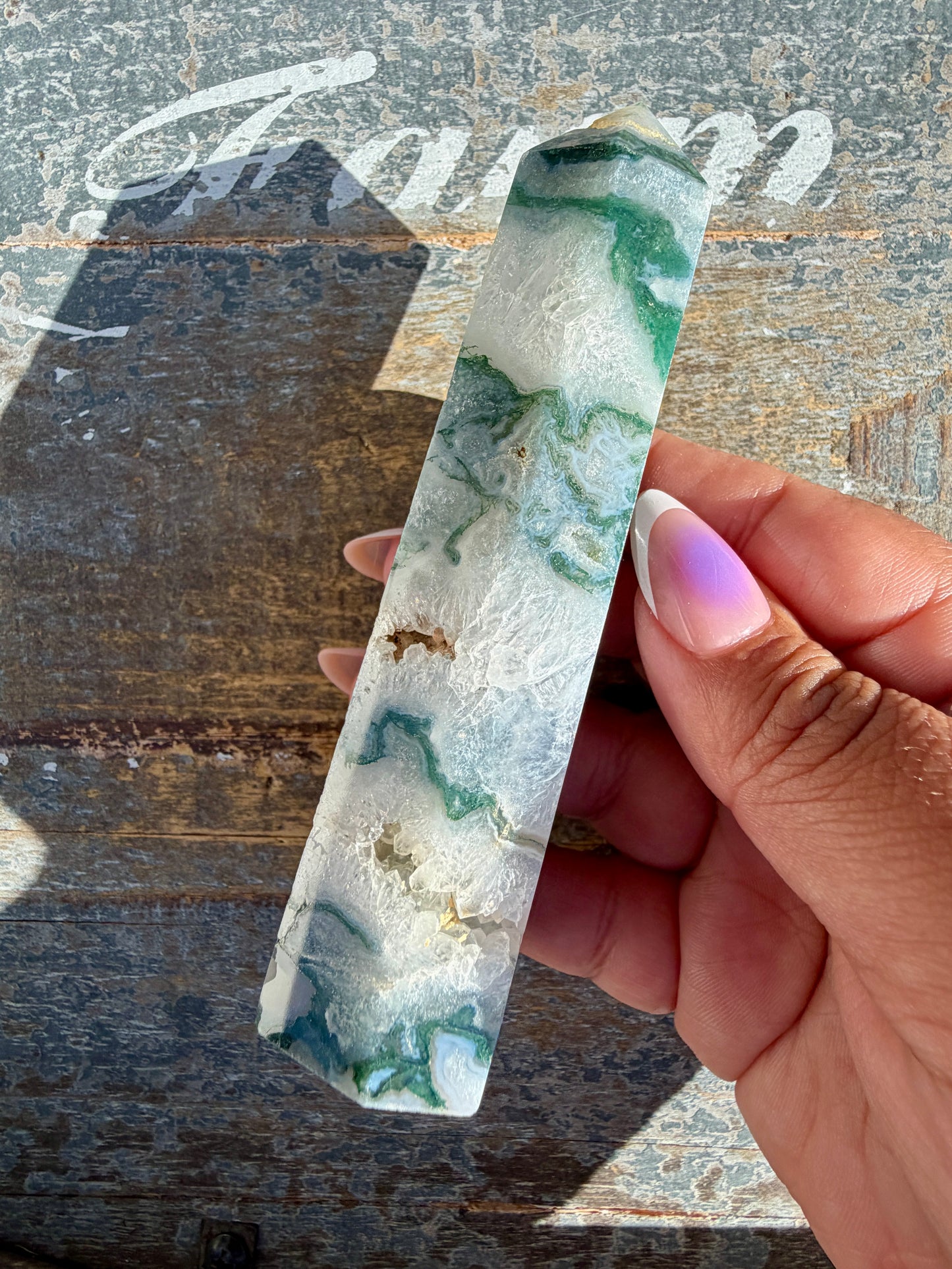 Gorgeous Druzy Moss Agate Tower | Opt 47