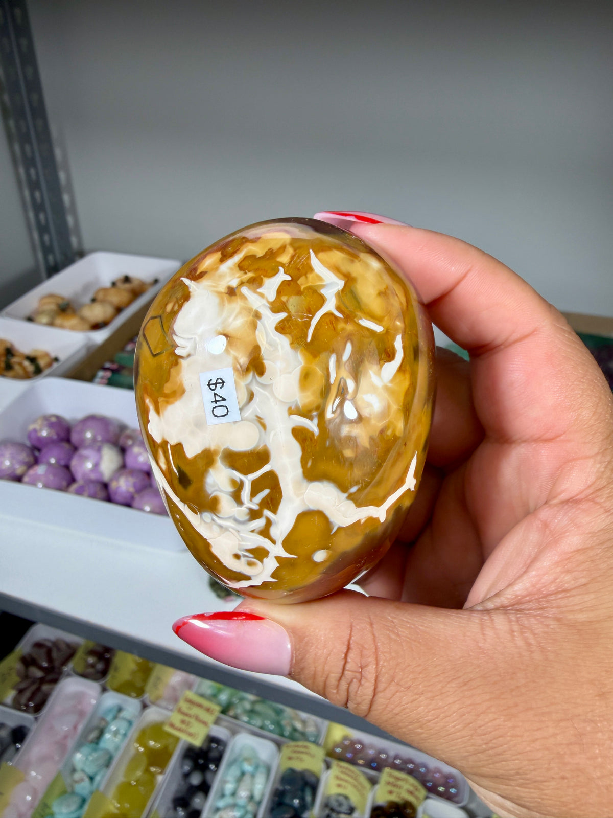 Gorgeous Carnelian/Orca Agate Palm Stone