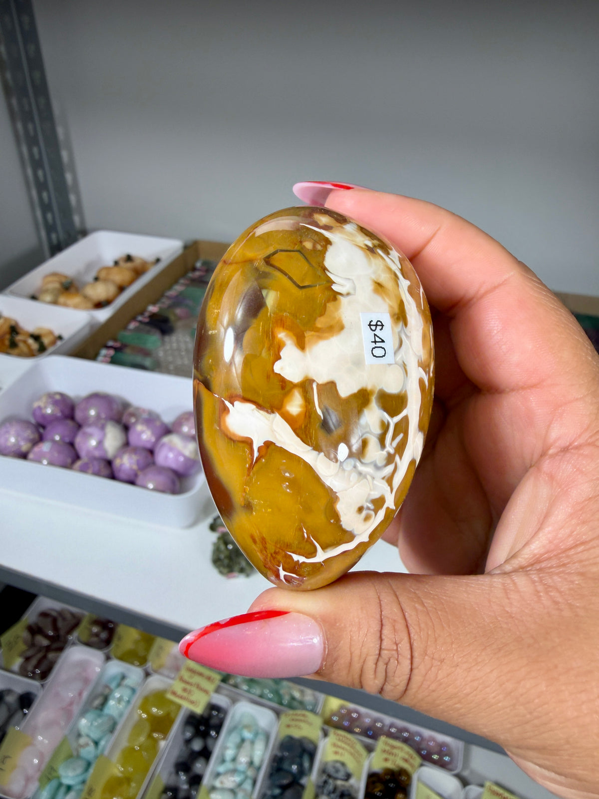 Gorgeous Carnelian/Orca Agate Palm Stone