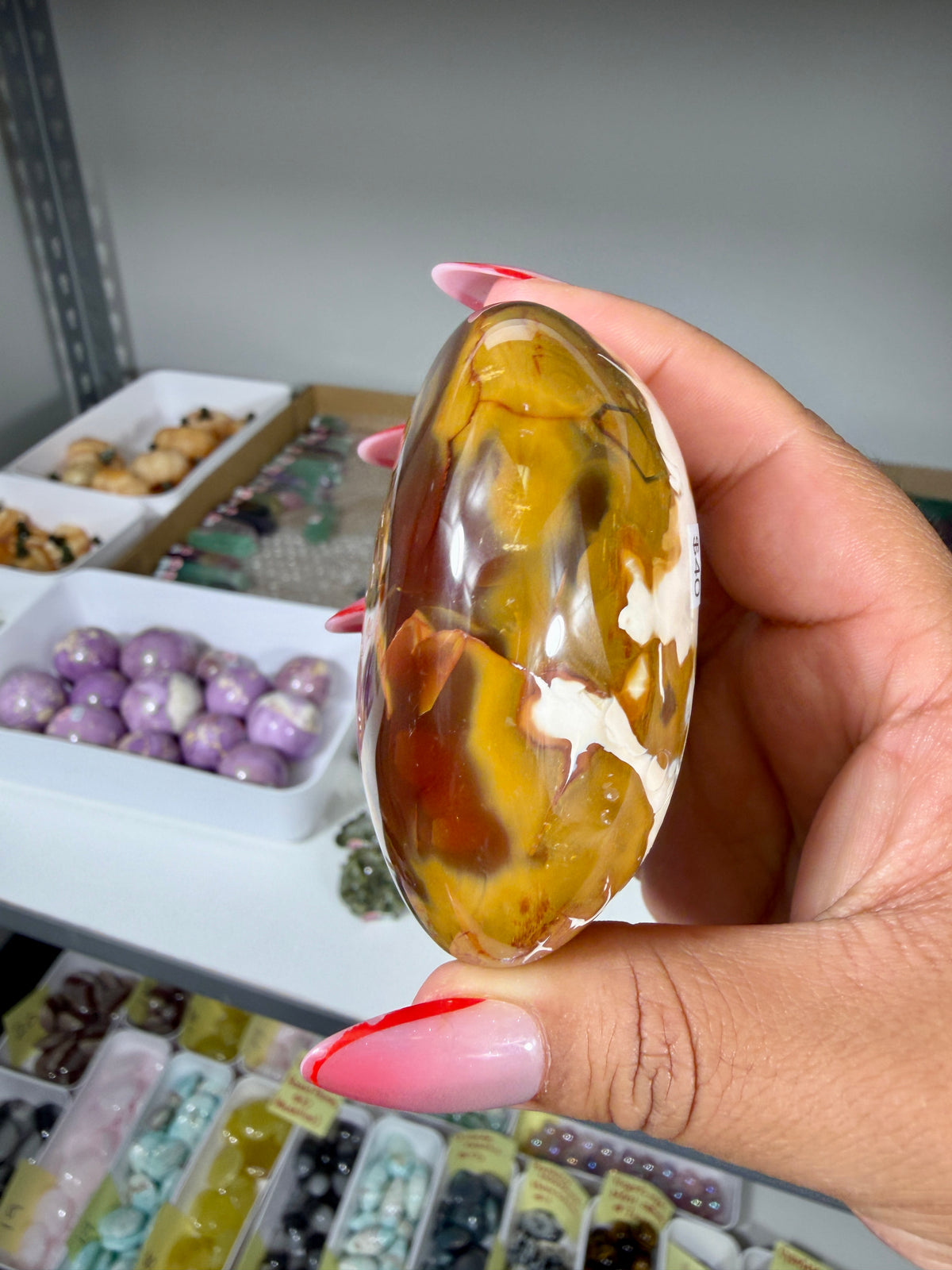 Gorgeous Carnelian/Orca Agate Palm Stone