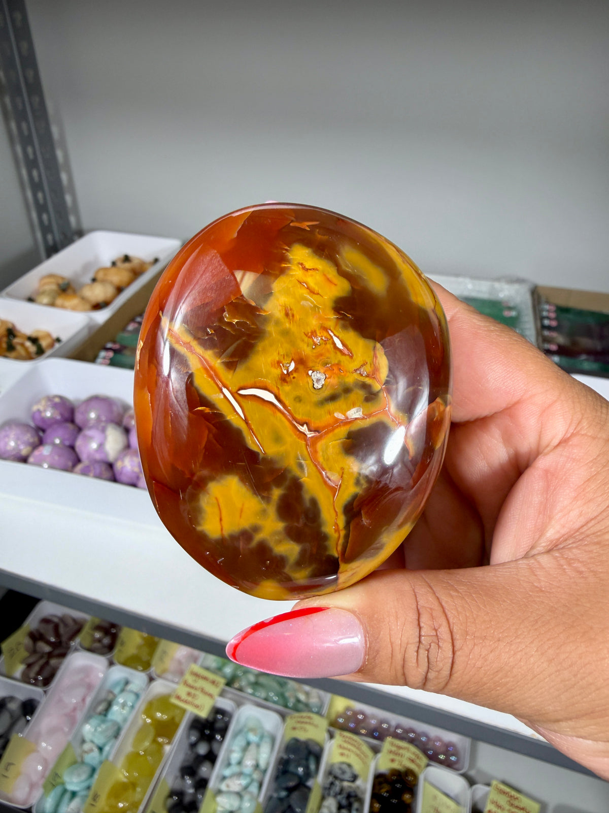 Gorgeous Carnelian/Orca Agate Palm Stone