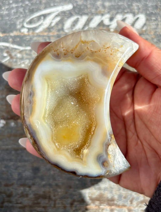 Gorgeous High Grade Agate Moon With Druzy from Brazil | Opt A