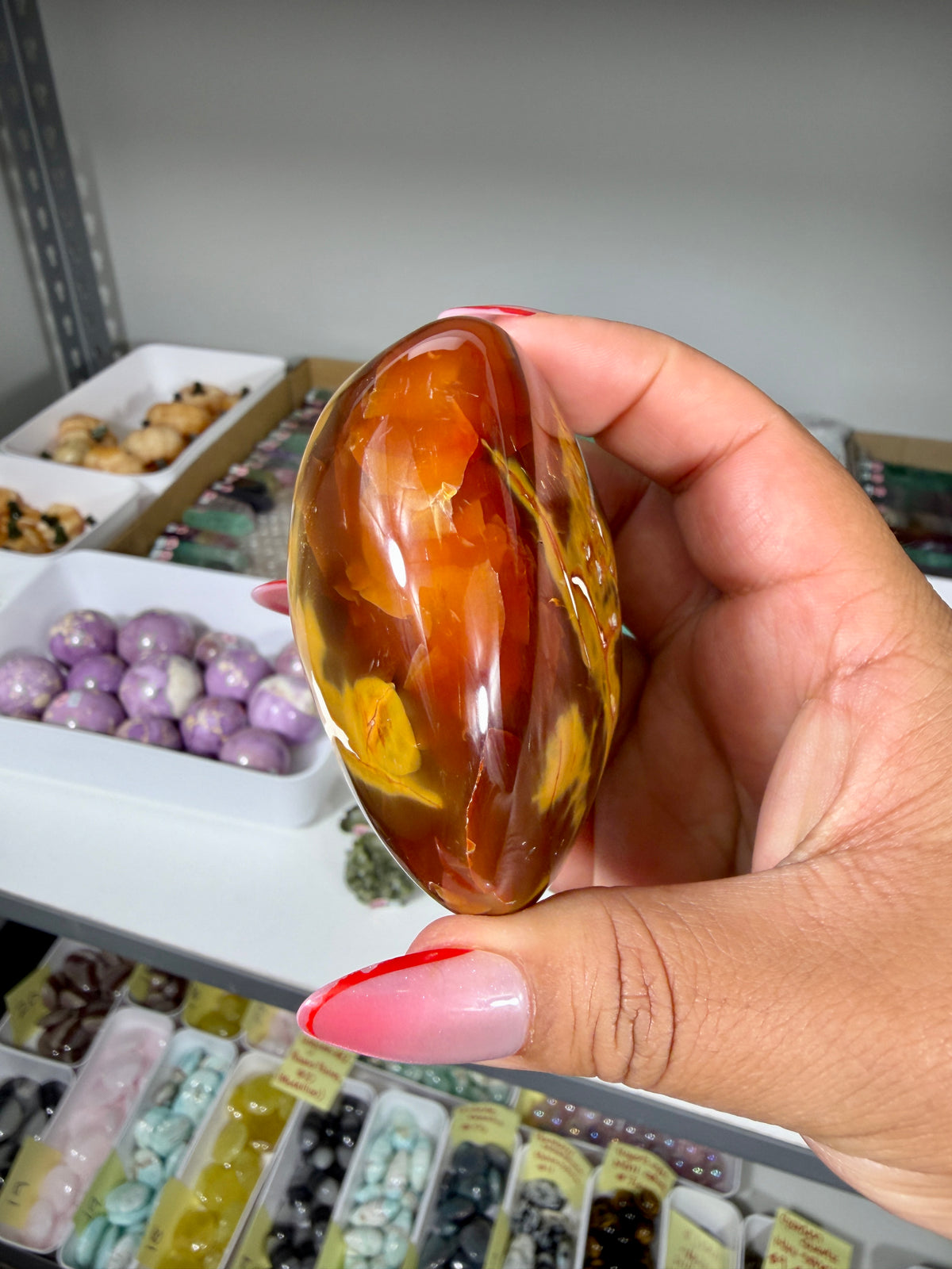 Gorgeous Carnelian/Orca Agate Palm Stone