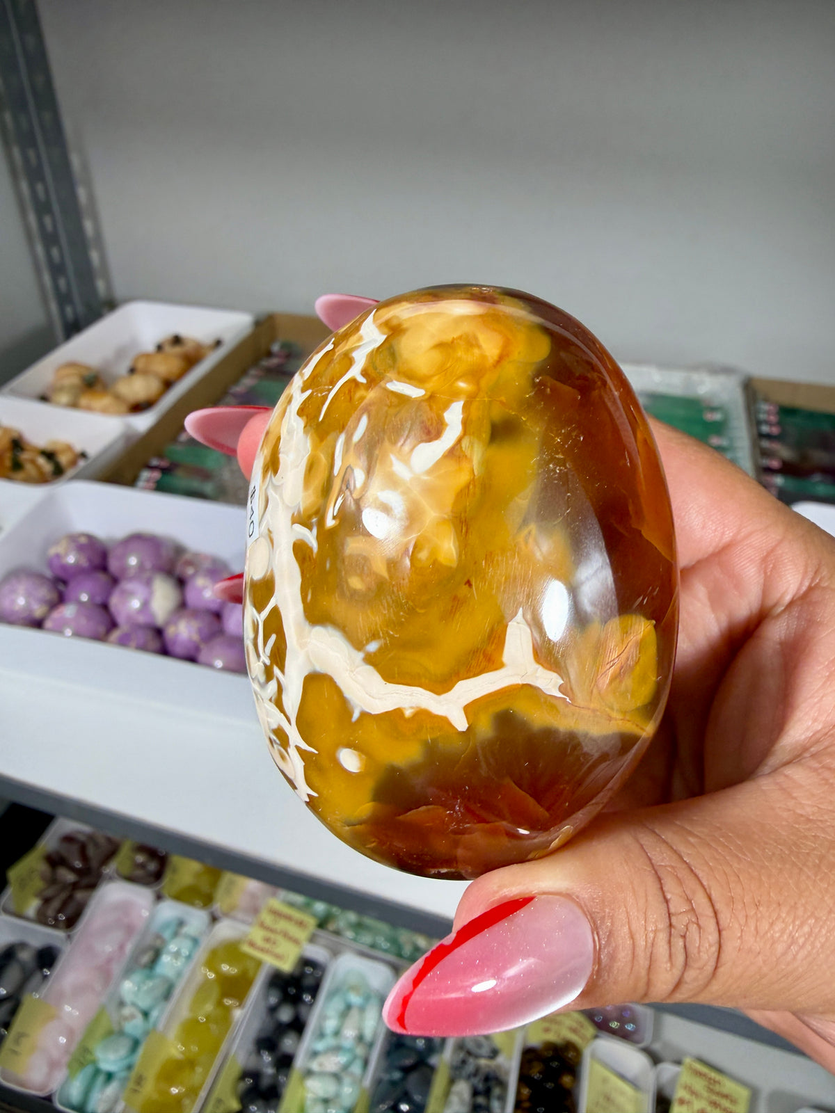 Gorgeous Carnelian/Orca Agate Palm Stone