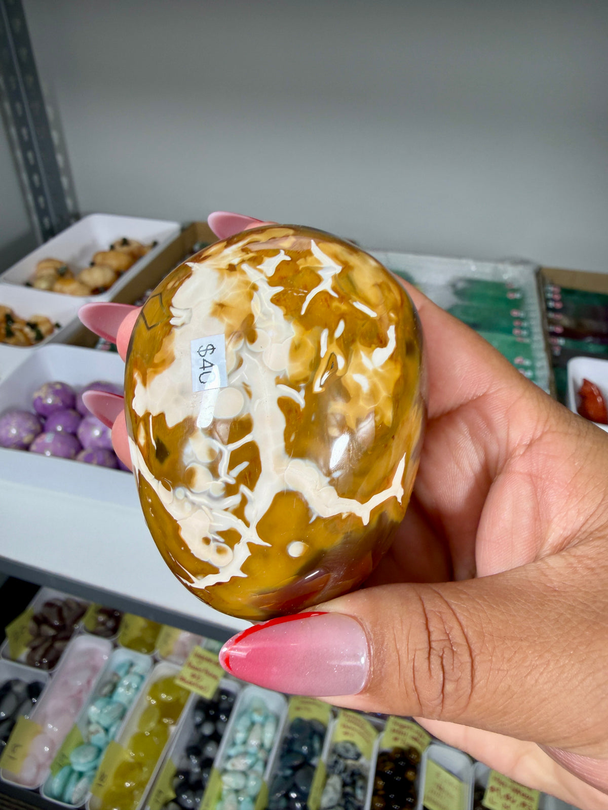 Gorgeous Carnelian/Orca Agate Palm Stone