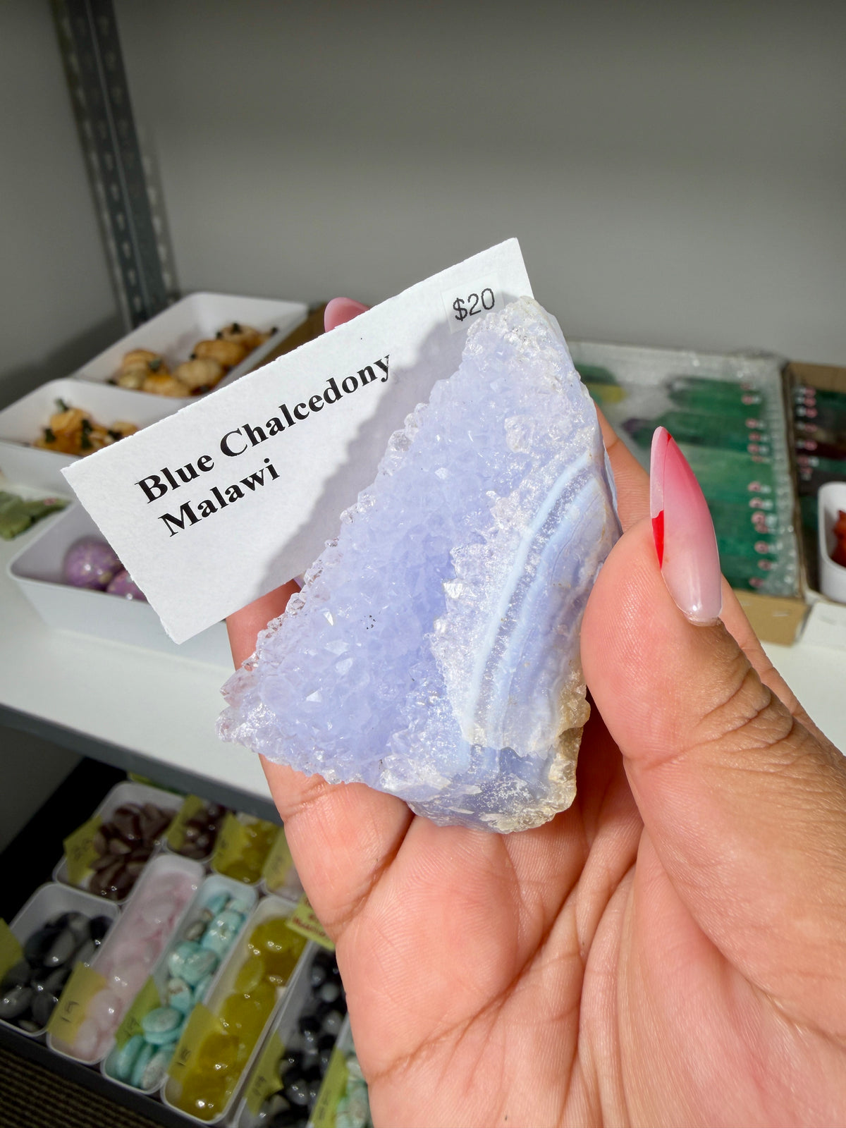 Gorgeous Blue Chalcedony w/ Lilac Druzy (Blue Lace Agate) | Malawi