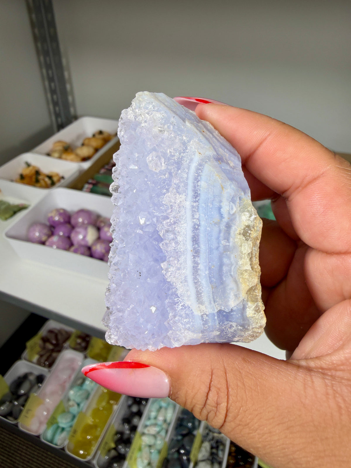 Gorgeous Blue Chalcedony w/ Lilac Druzy (Blue Lace Agate) | Malawi