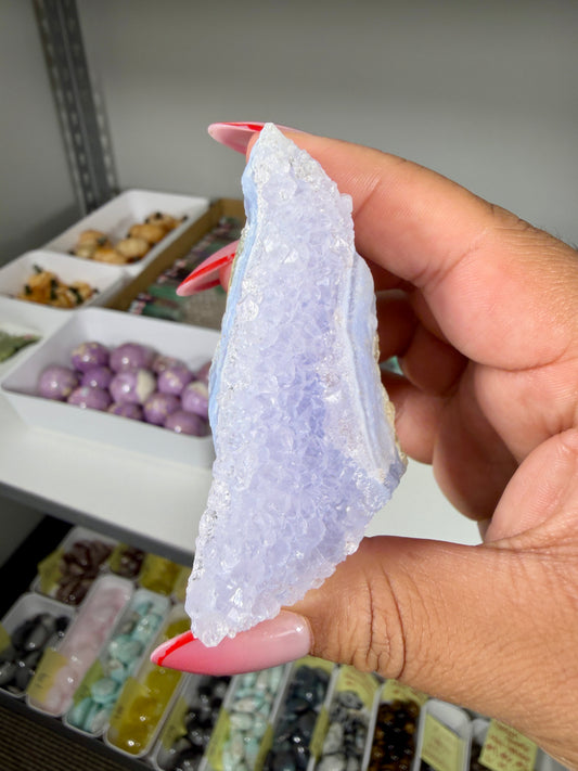 Gorgeous Blue Chalcedony w/ Lilac Druzy (Blue Lace Agate) | Malawi