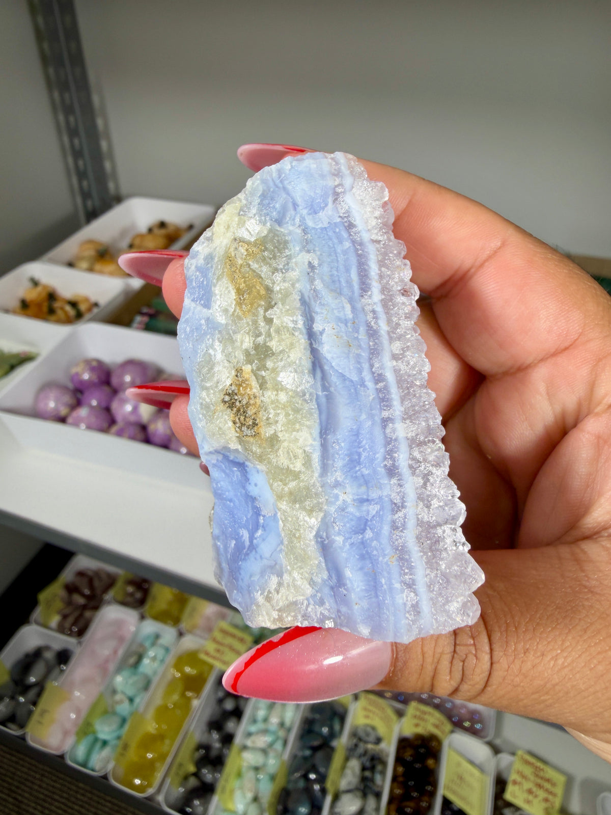 Gorgeous Blue Chalcedony w/ Lilac Druzy (Blue Lace Agate) | Malawi