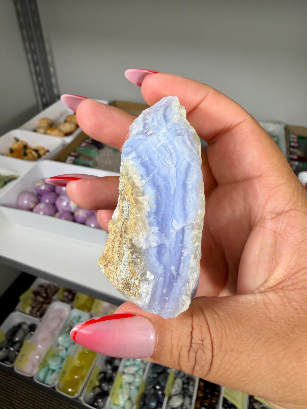 Gorgeous Blue Chalcedony w/ Lilac Druzy (Blue Lace Agate) | Malawi