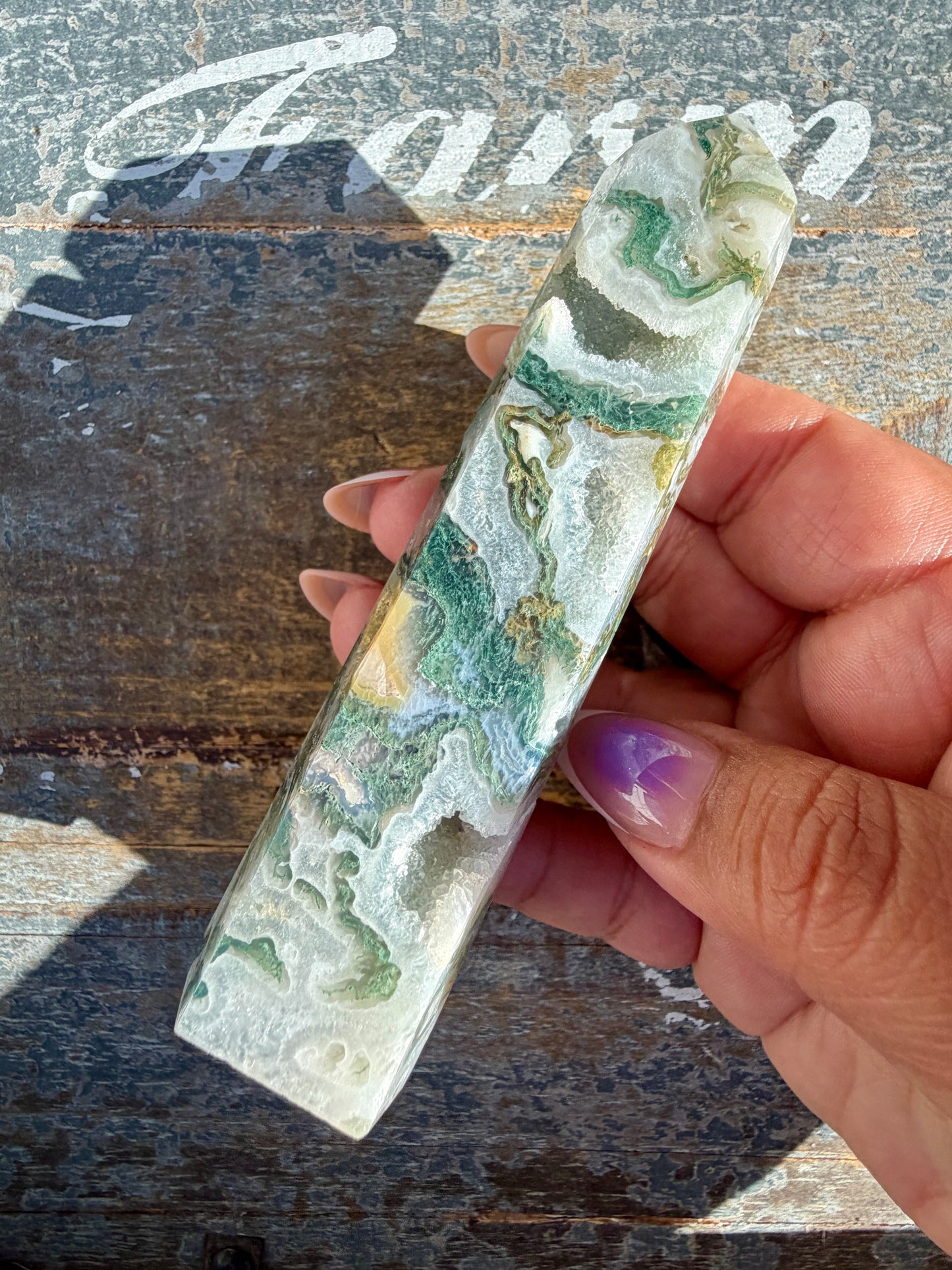 Gorgeous Druzy Moss Agate Tower | Opt 48