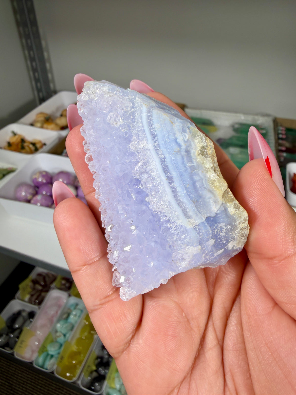 Gorgeous Blue Chalcedony w/ Lilac Druzy (Blue Lace Agate) | Malawi